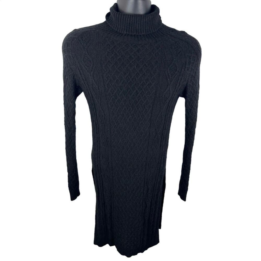 Peruvian Connection Turtleneck Sweater Dress Black Knit Royal Alpaca Sz XS